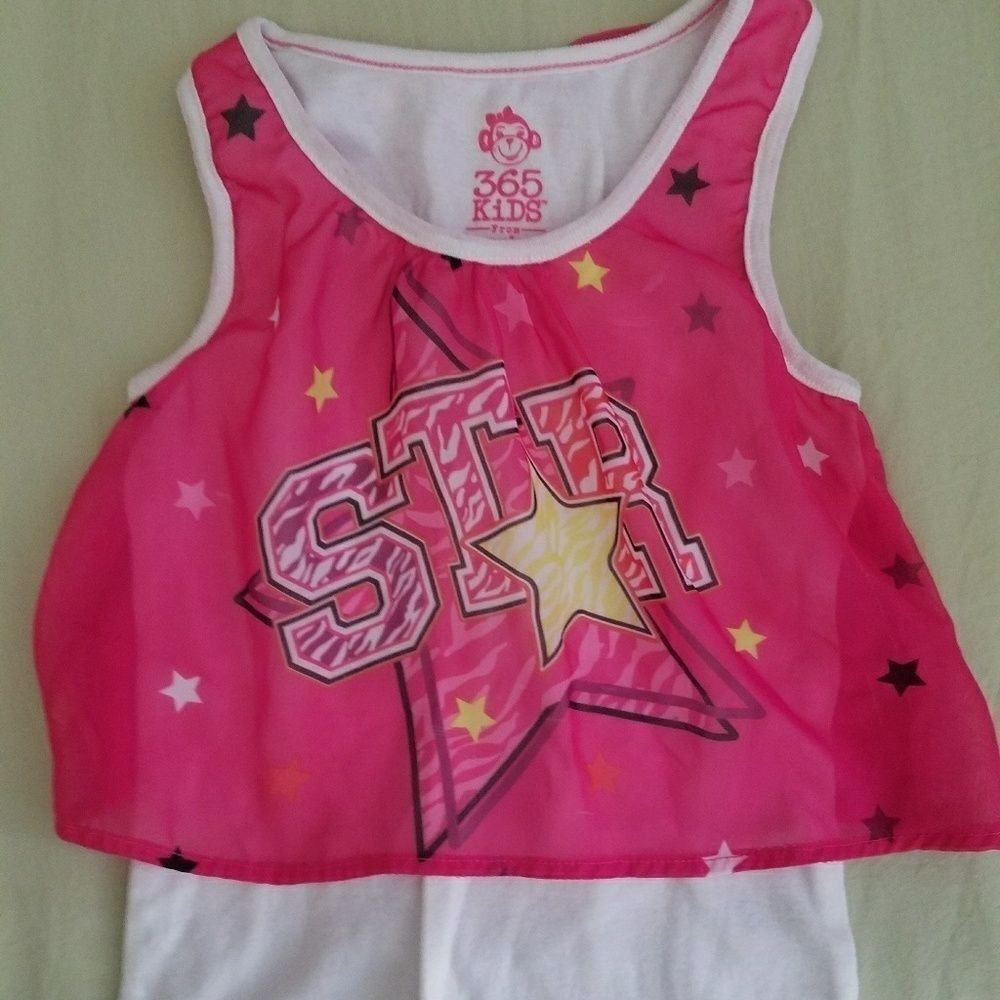 Garanimals Tank Top Girls Size 5 Pink Star Graphic White Trim Casual